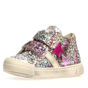 Falcotto Girl's Moosy Glitter Shaded Fashion Sneakers, Silver-Multi