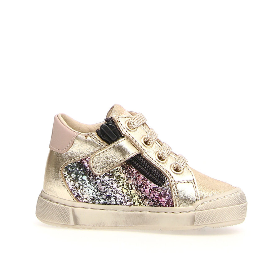 Falcotto Girl's Metallic Glitter Shaded Patiula Zip Sneakers, Platinum/Multi