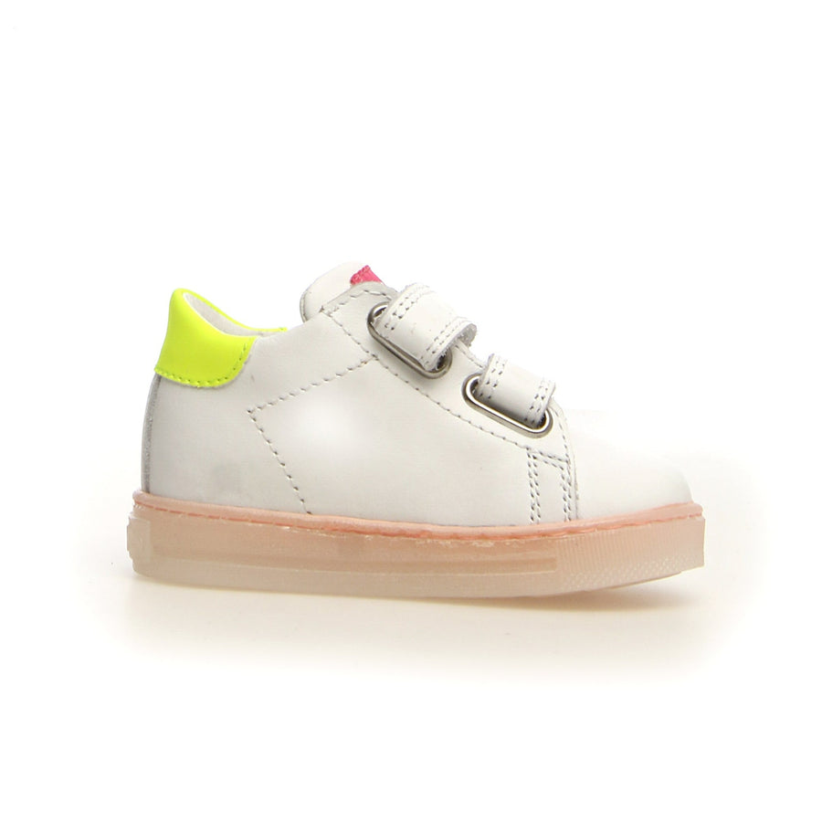Falcotto Sasha VL Girl's Leather Sneakers - White/Candy Fluoscerent