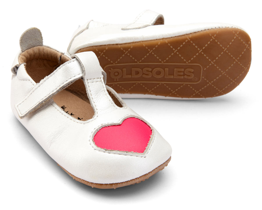 Old Soles Girl's Ohme Heart T-Strap Shoes - Nacardo Blanco/Neon Pink