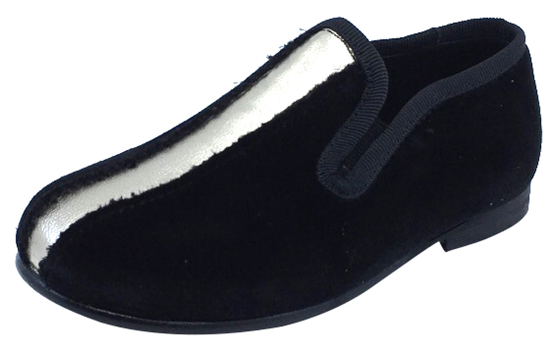 Luccini Splendid Girl's & Boy's Black Velvet Slip On Gold Leather Dres Just Shoes for Kids Luccini Splendid Girl's & Boy's Black Velvet Slip On Gold Leather Dres Just Shoes for Kids