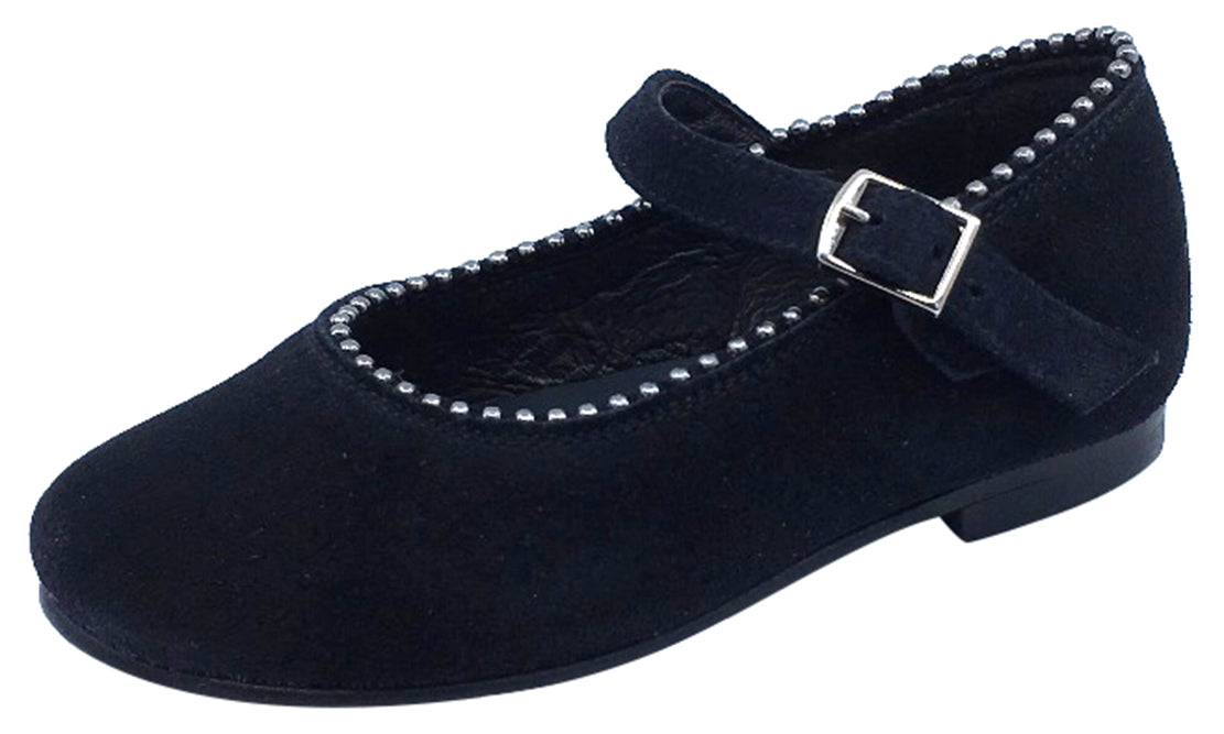 Luccini Black Suede Mary Jane with Silver Metal Ball Trim – Just Shoes for  Kids