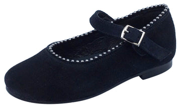 Luccini Black Suede Mary Jane with Silver Metal Ball Trim