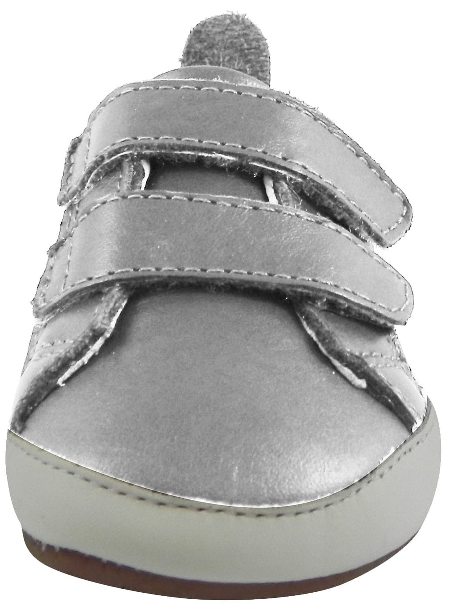 Old Soles 113R Girl's and Boy's Silver Bambini Soft Leather Double Crib Walker Baby Shoes