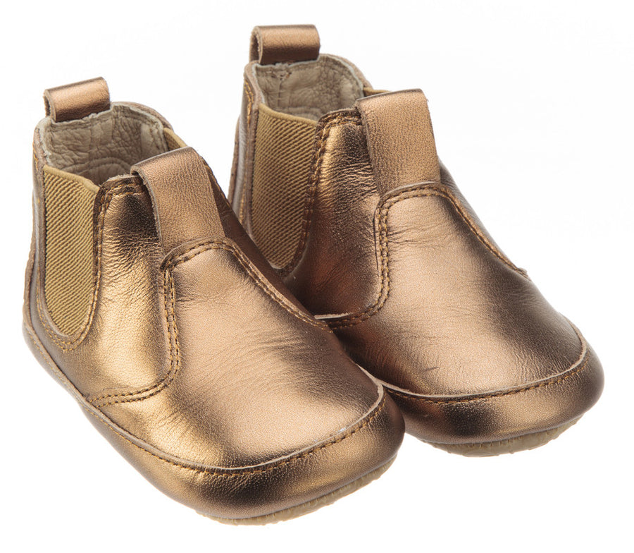 Old Soles Boy's and Girl's Bambini Local Old Gold Soft Leather Slip On Bootie Crib Walker Baby Shoes