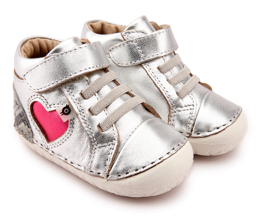 Old Soles Girl's 4074 Pave My Heart Hightop Sneakers - Silver/Grey Serp/Fuchsia Foil