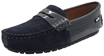 Venettini Boy's Relax Dark Grey Suede Upper Patent Leather Slip On Moccasin Loafer