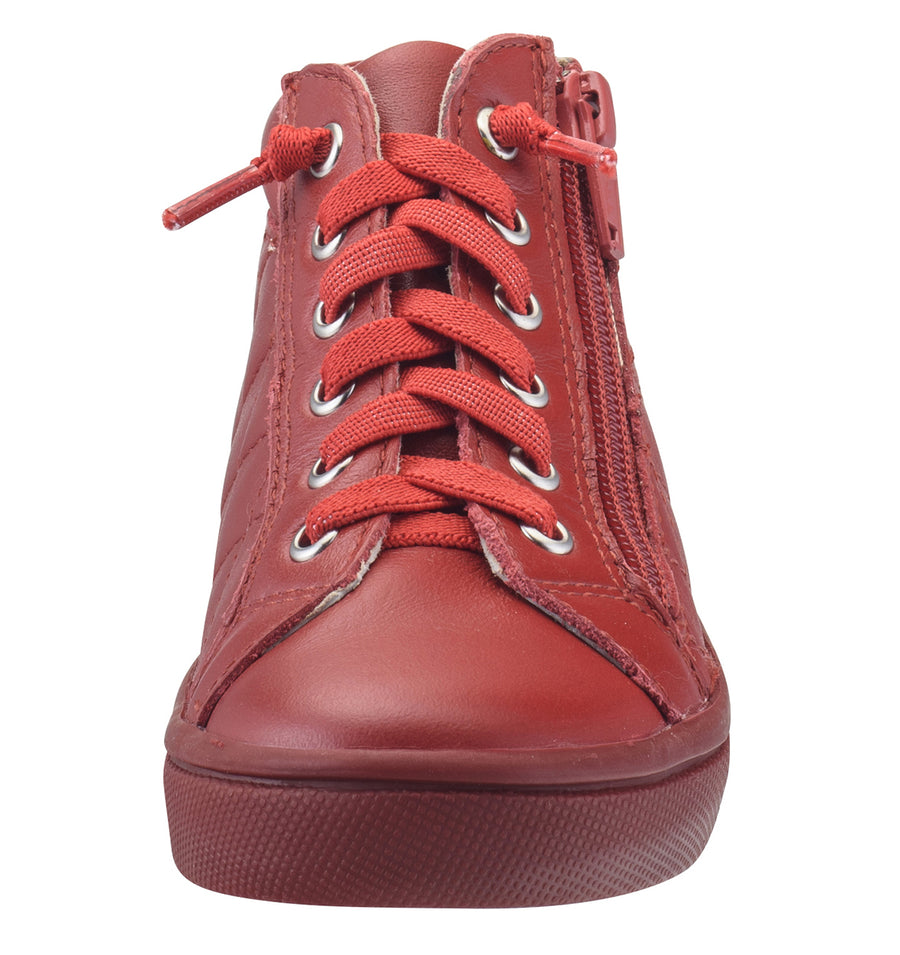Old Soles Boy's and Girl's 6007 Eazy-Q Red Quilt Stitch Leather High Top Lace Up Side Zipper Side Sneaker