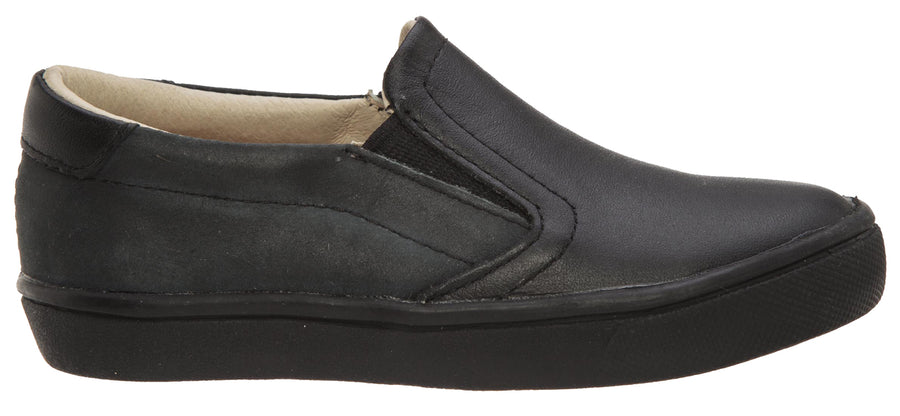 Old Soles Girl's and Boy's 6010 Dress Hoff Black Smooth Leather Slip On Loafer Sneaker