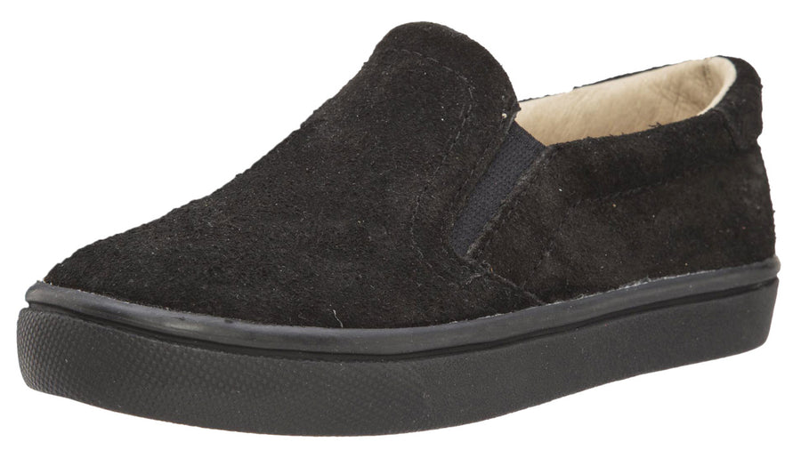 Old Soles Girl's and Boy's 6010 Dressy Hoff Black Soft Suede and Smooth Leather Slip On Loafer Sneaker