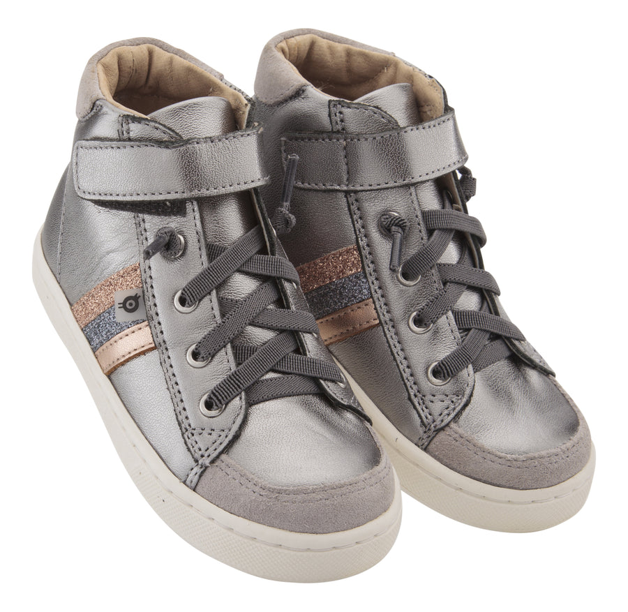Old Soles Boy's & Girl's  Glambo High Top Leather Sneakers - Rich Silver/Copper/Glam Gunmetal/Glam Copper