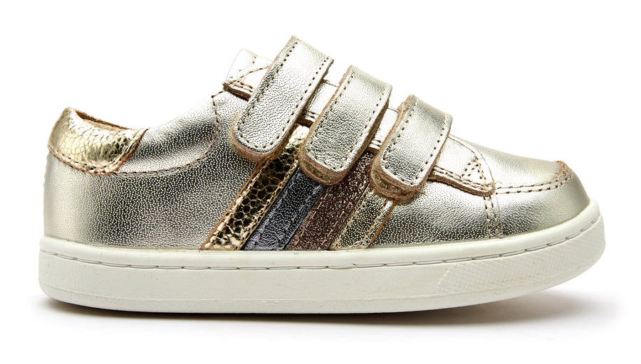 Old Soles Girl's and Boy's 6127 Sneaky Markert Leather Sneakers - Titanium/Gold Pebble/Rich Silver/Glam Choc/Gold