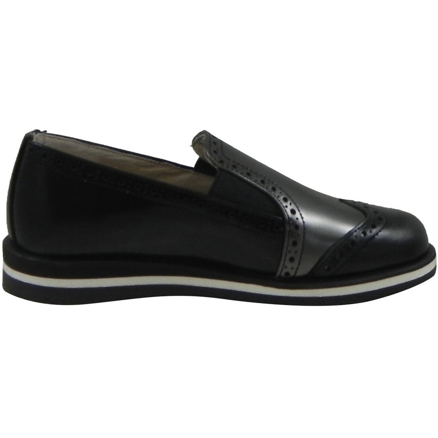 Hoo Shoes Charlie's Girl's and Boy's Metallic Leather Slip On Oxford Loafer Shoes Black Pewter