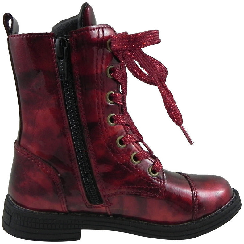 Umi Girl's Stomp Patent Leather Lace Up Zipper Closure Ankle Combat Boots Cherry - Just Shoes for Kids
 - 3