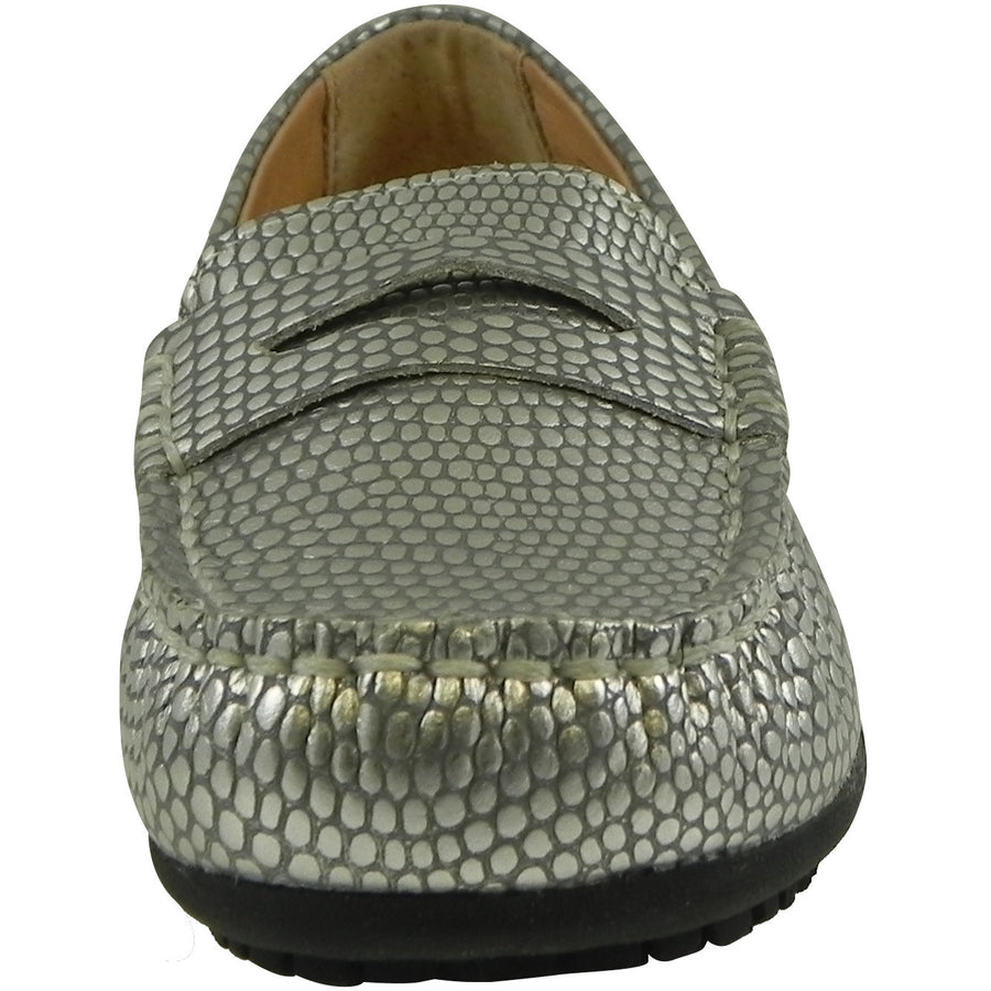 Umi Girl's Mariel Snake Print Slip On Moccasin Loafer Shoe Flats Silver - Just Shoes for Kids
 - 5
