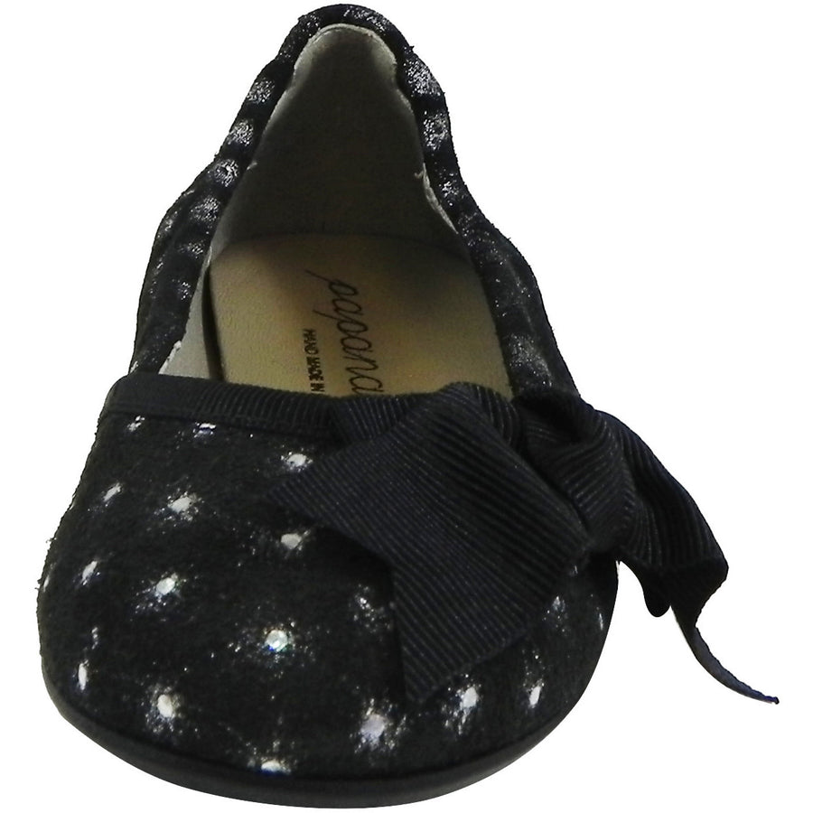 Papanatas by Eli Black Sparkle Suede with Bow Slip On Ballet Flats