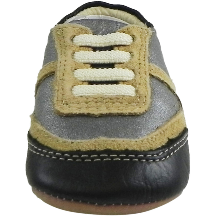 Old Soles Boy's Street Jogger Silver Tan Black Soft Leather Slip On Crib Walker Sneaker Shoe