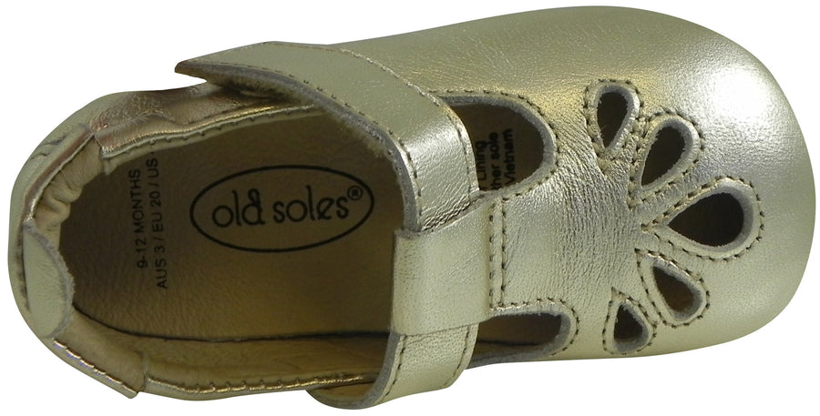 Old Soles Girl's 053 T-Petal Gold Leather T-Strap Mary Jane Shoe