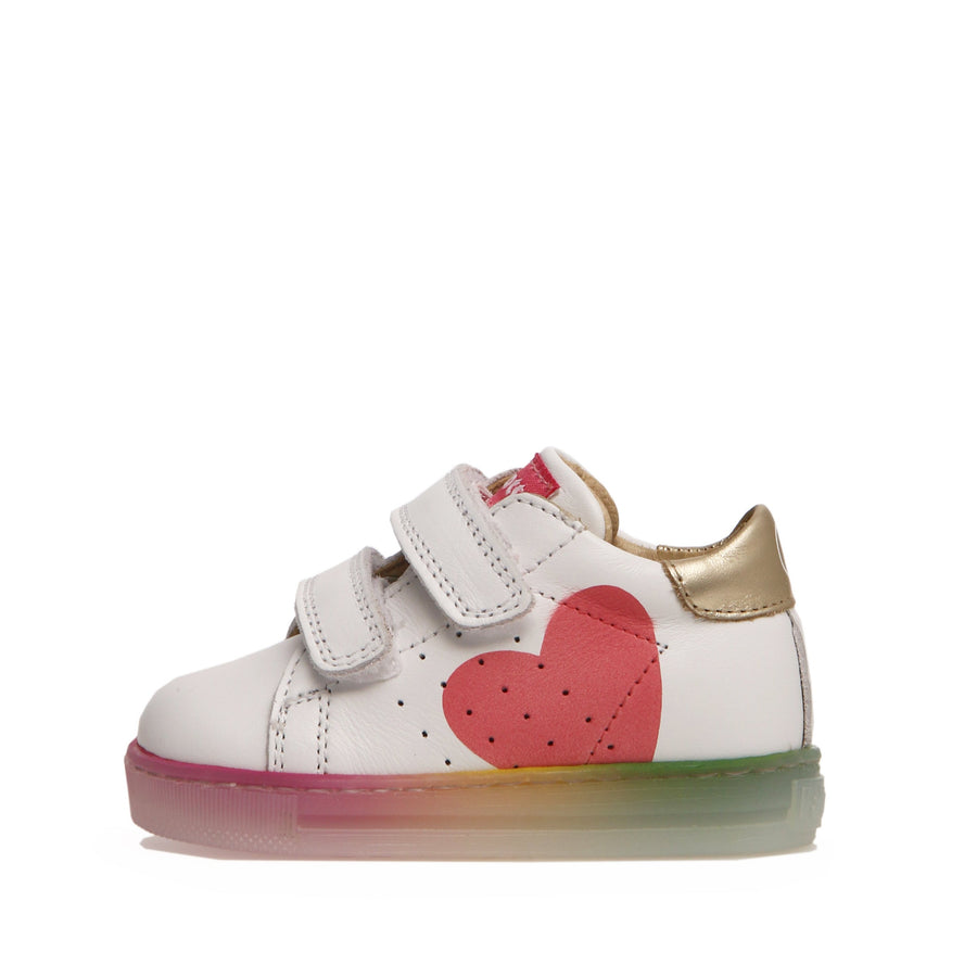 Falcotto Girl's Heart Sneakers, White/Lime