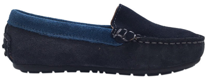 Venettini Girl's & Boy's Gordy Dark Grey Navy Soft Suede Leather Slip On Moccasin Loafer