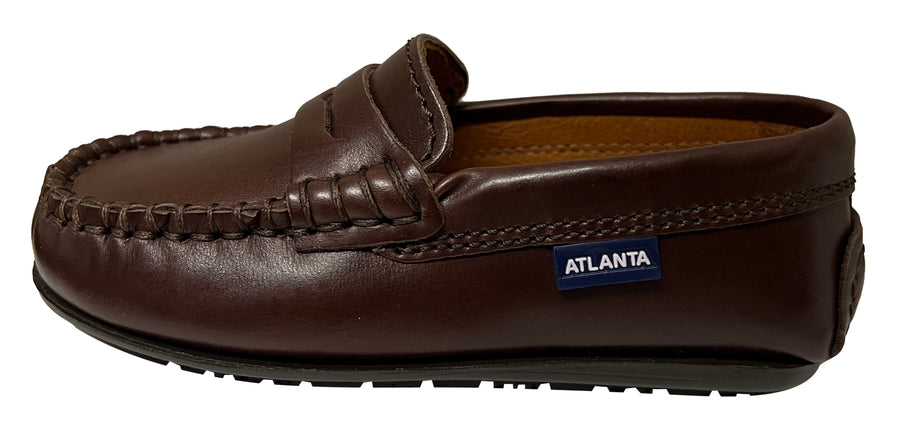 Atlanta Mocassin Boy's and Girl's Smooth Leather Penny Loafers, Brown Sierra Antik