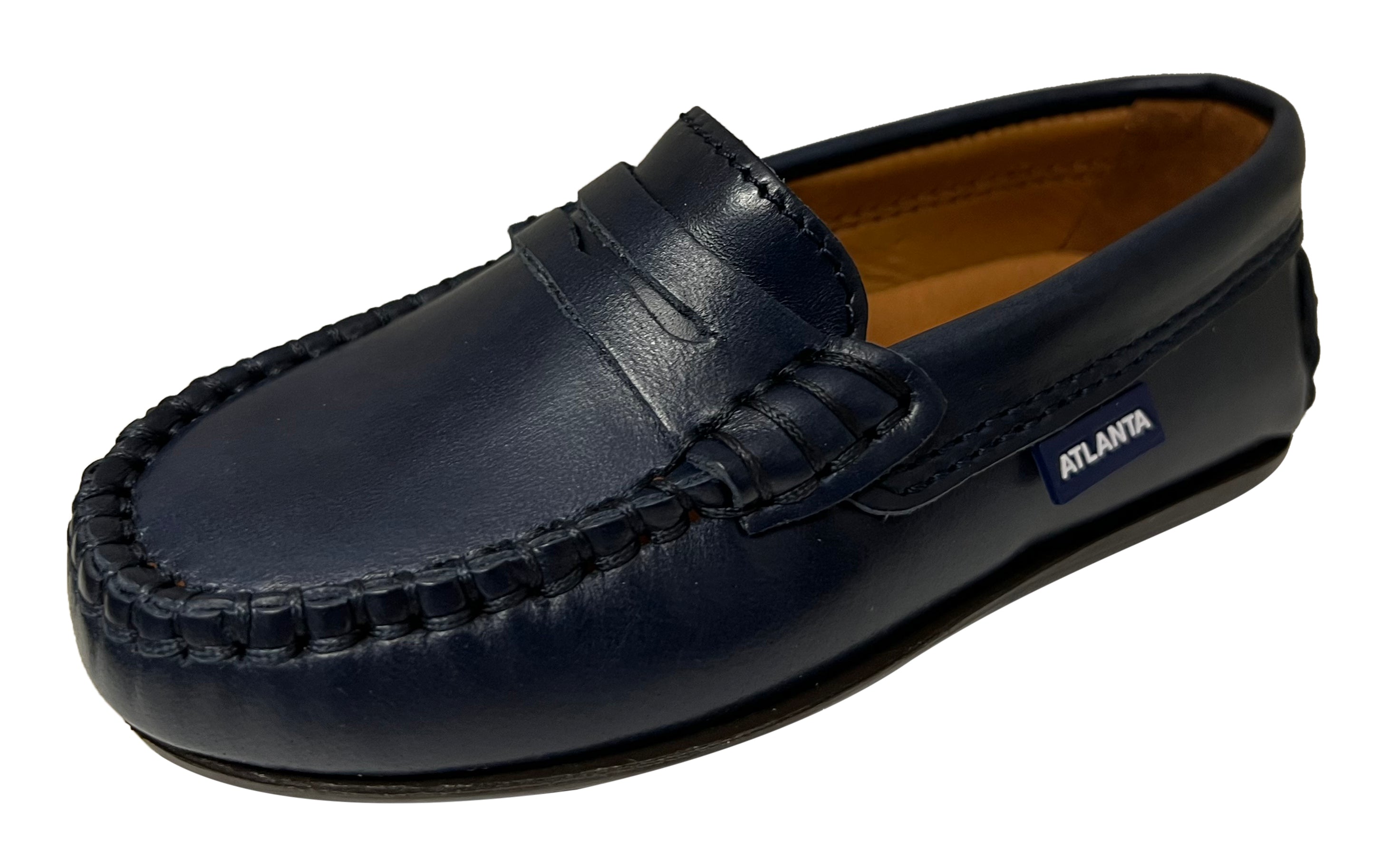 Atlanta Mocassin Boy's and Girl's Smooth Leather Penny Navy B – Just Shoes for Kids