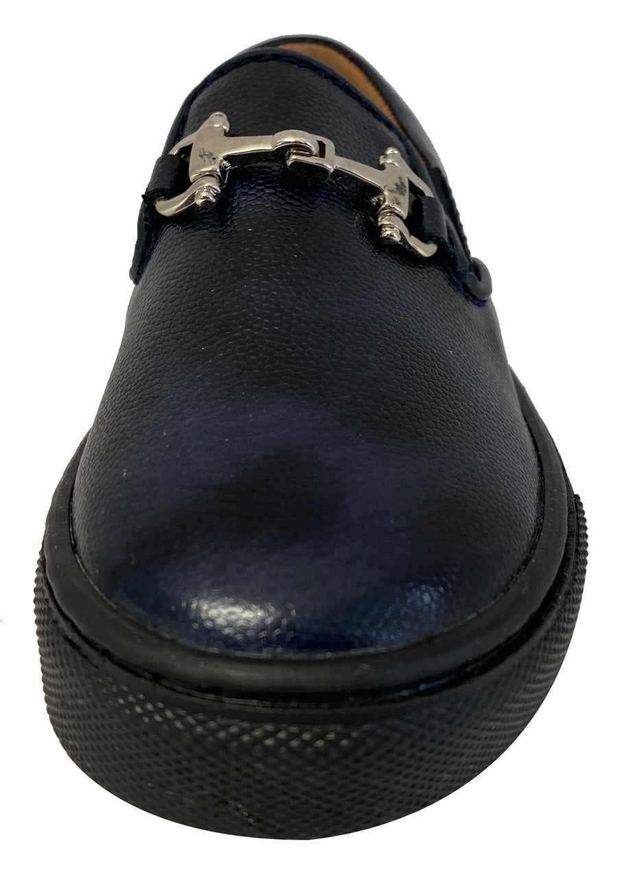 Atlanta Mocassin Boy's & Girl's Slip-On Chain Embellishment Sneaker, Navy Blue