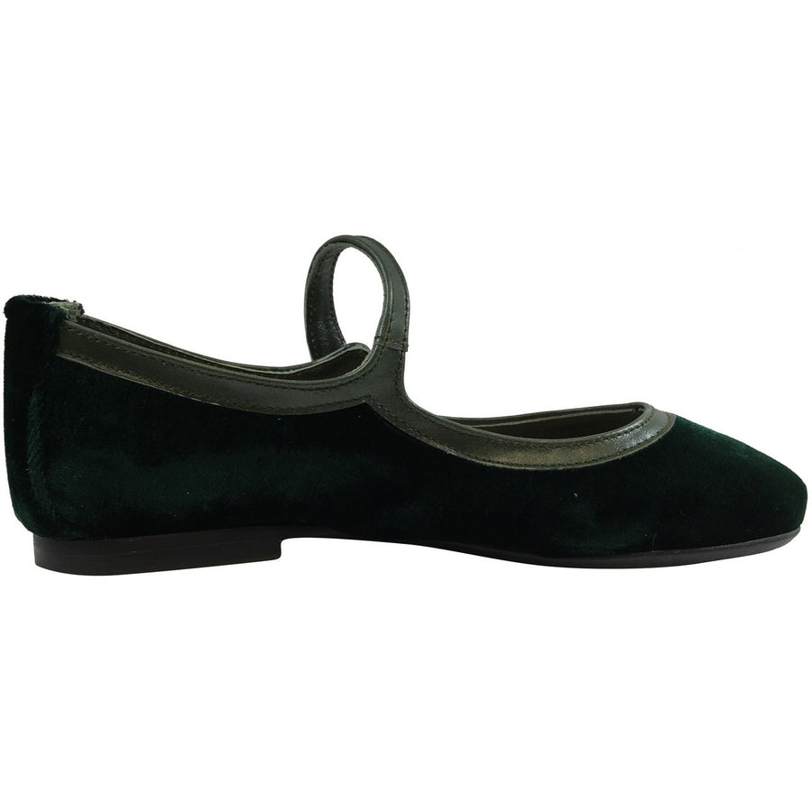 Papanatas by Eli Girl's 6534 Velvet Green Mary Janes Button Flats - Just Shoes for Kids
 - 3