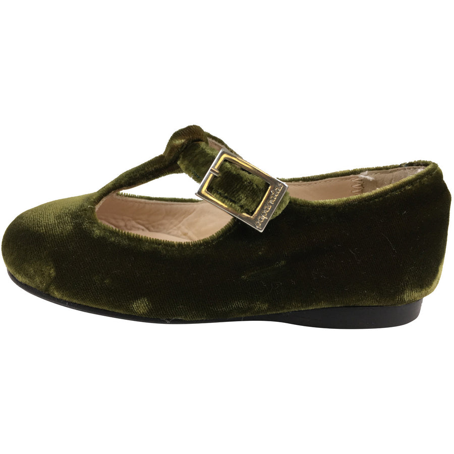 Papanatas by Eli Girl's 6427 Velvet Green T-Strap Buckle Mary Jane Flats - Just Shoes for Kids
 - 2