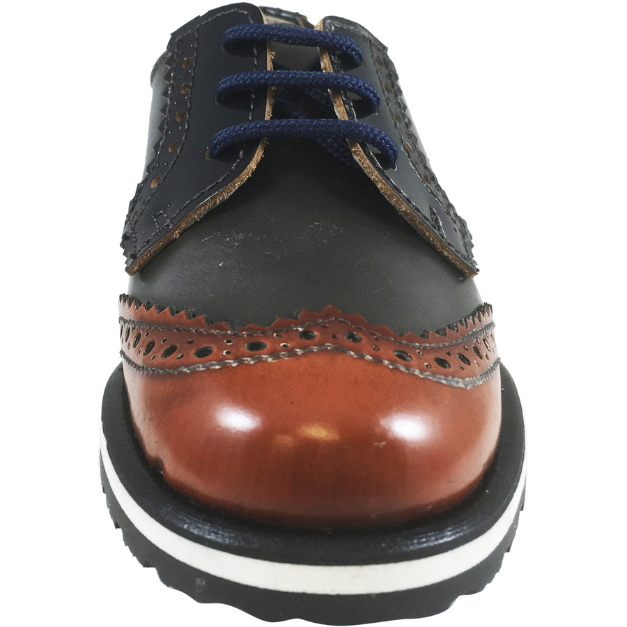 Hoo Shoes Charlie's Boy's Grey Brown Navy Leather Platform Lace Up Oxford Loafer Shoes