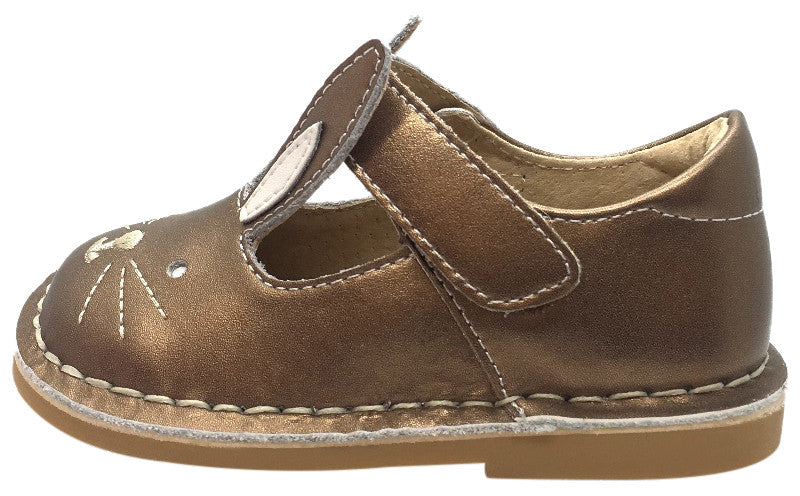 Livie & Luca Girl's Molly Copper Metallic Smooth Leather Bunny Mary Jane Shoe with Hook and Loop Strap
