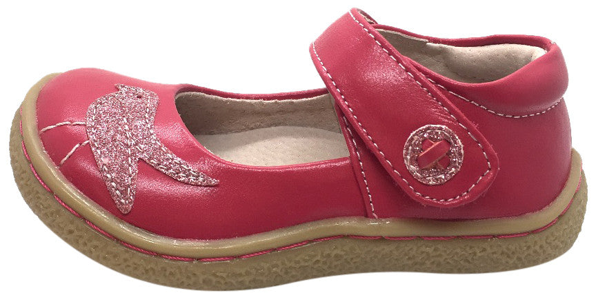 Livie & Luca Girl's Pio Pio Hot Pink Natural Leather Shimmer Dove Hook and Loop Mary Jane Shoes