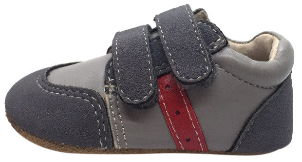 Livie & Luca Boy's & Girl's Sagan Smooth and Suede Gray Leather Double Strap Sneaker Shoe with Hook and Loop Closure