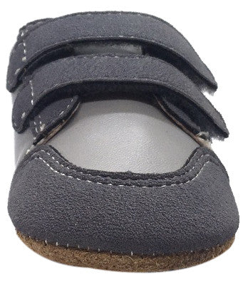 Livie & Luca Boy's & Girl's Sagan Smooth and Suede Gray Leather Double Strap Sneaker Shoe with Hook and Loop Closure