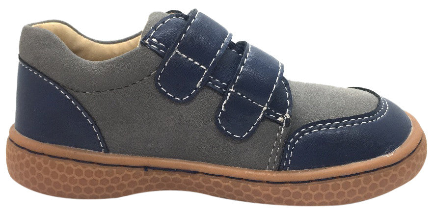 Livie & Luca Boy's Sagan Navy & Green Leather Sneaker Shoe with Double Hook and Loop Straps