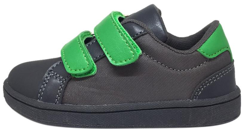 My Brooklyn The Original Boy's and Girl's Sneaker in Grey with Green Double Straps