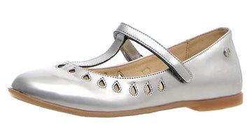 Naturino Girl's Cosenza T-Strap with cut-outs Ballet Flat, Silver