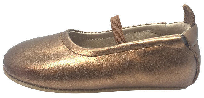 Old Soles Girl's 013 Luxury Ballet Old Gold Leather Elastic Mary Jane Flat Shoe