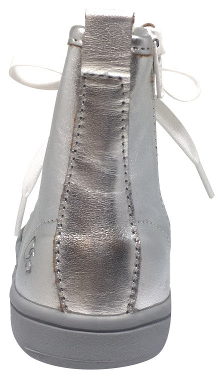 Old Soles Girl's and Boy's 6005 Swag Style Silver High Top Leather Zip Up Stretch Lace Sneaker Boot