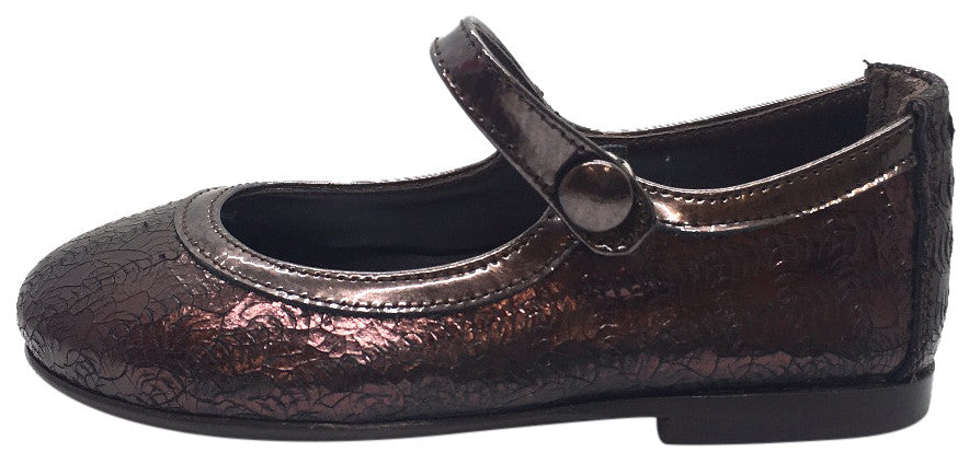 Papanatas by Eli Girl's Dark Copper Burgundy Cracked Design Mary Janes Button Flats