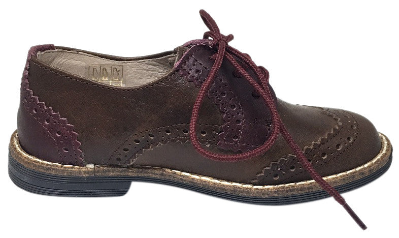 Hoo Shoes Boy's and Girl's Ralph's Brown Maroon Smooth Leather Lace Up Platform Tip Oxford Shoe