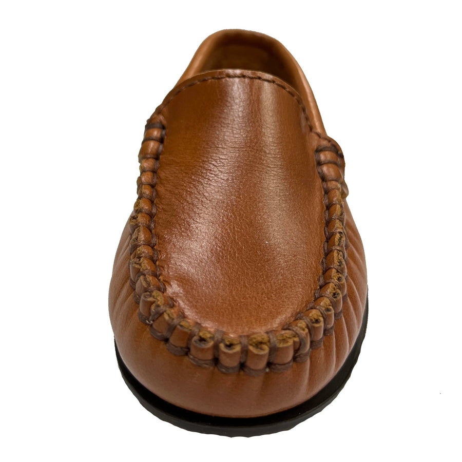 Atlanta Mocassin Boy's and Girl's Plain Vamp Leather Loafers, Tawny Sierra Antik