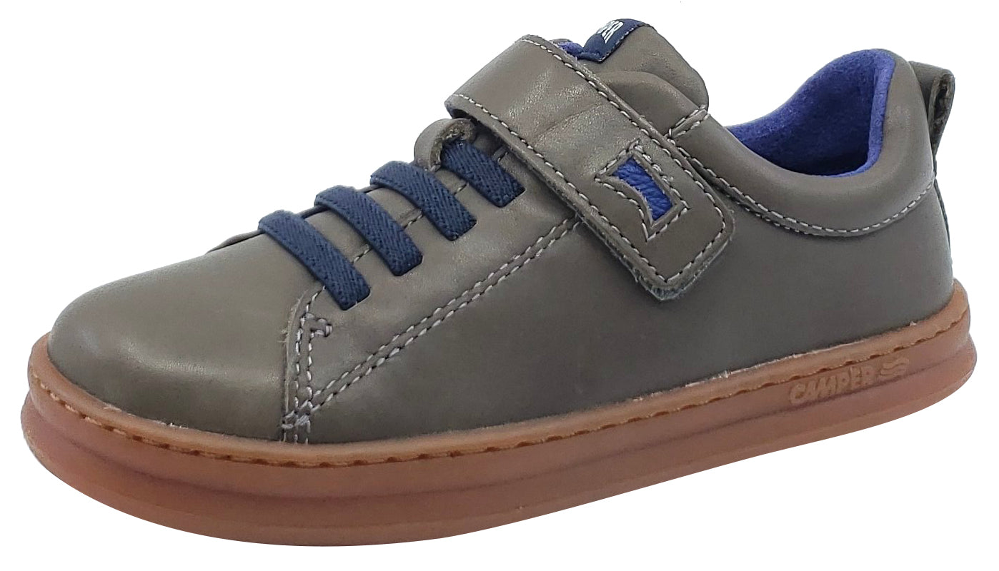kinderschuhe camper Camper Runner Sneaker Grey Leather Elastic Hook and Loop for Boy's – Just Shoes for Kids