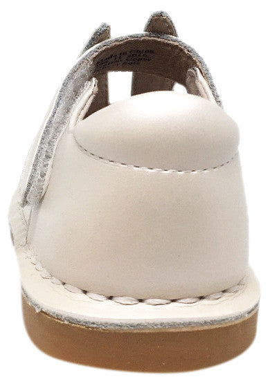 Livie & Luca Girl's Molly White Pearl Shimmer Smooth Leather Bunny Mary Jane Shoe with Hook and Loop Strap