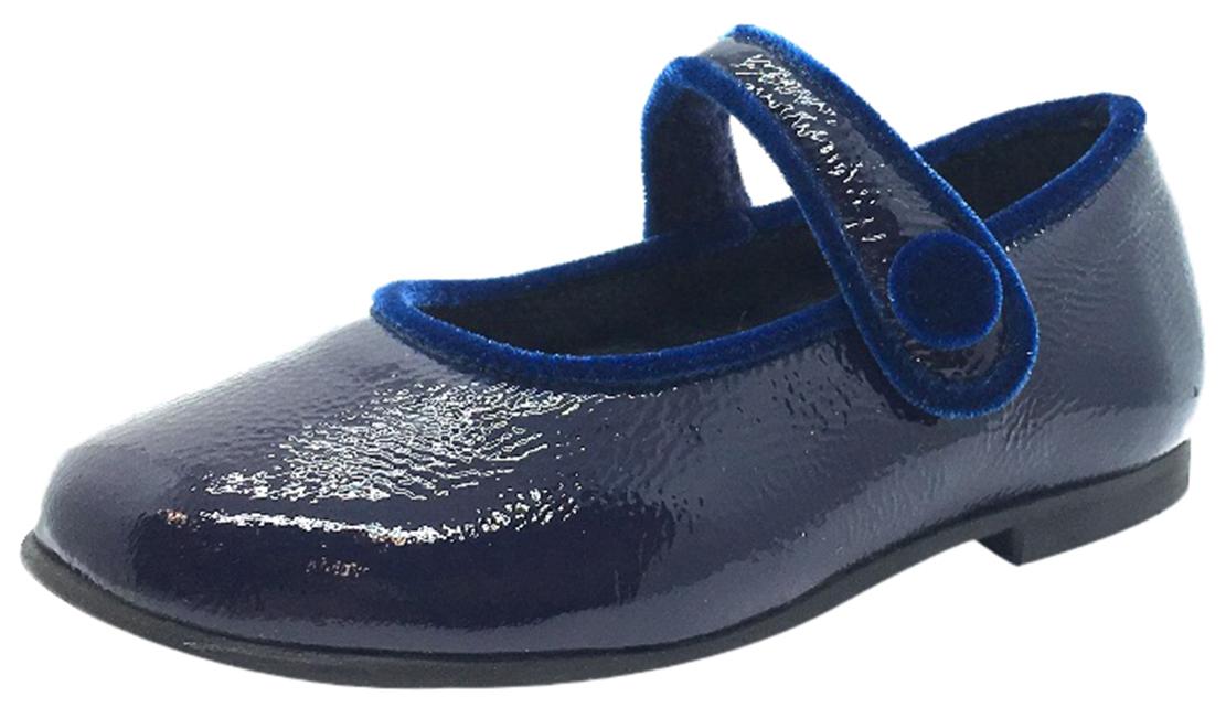 Luccini Girl's Navy Patent Crinkle Leather Mary Jane Flats with
