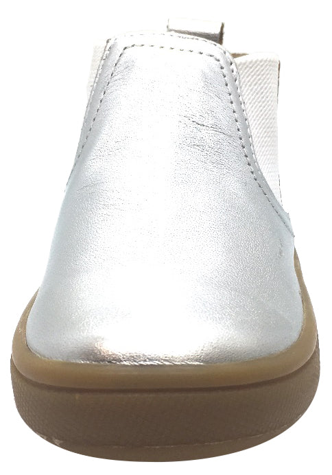 Old Soles Girl's and Boy's Town Local Silver Smooth Leather Slip On High Top Ankle Boot Sneaker
