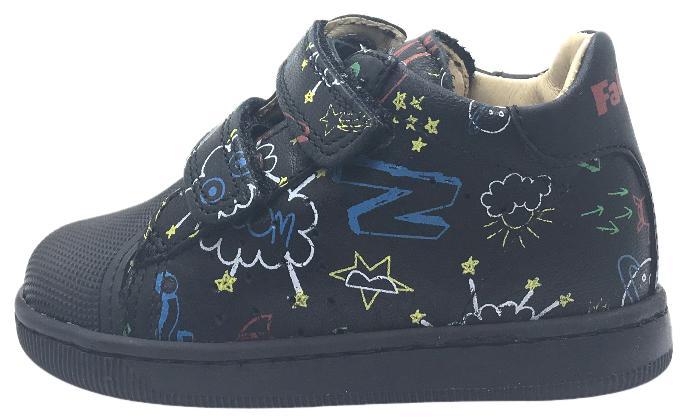 Naturino Boy's and Girl's 9121 Black Falcotto Star Space Planet Leather Hook and Loop Sneakers
