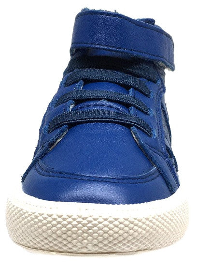 Old Soles Boy's and Girl's Star Jumper Cobalt Blue Leather Elastic Lace Hook and Loop High Top Sneaker