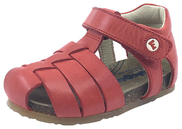 Falcotto Boy's & Girl's Red Smooth Leather Fisherman Sandals with Hook and Loop Strap