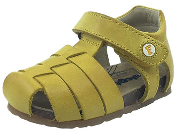 Falcotto Boy's & Girl's Yellow Smooth Leather Fisherman Sandals with Hook and Loop Strap